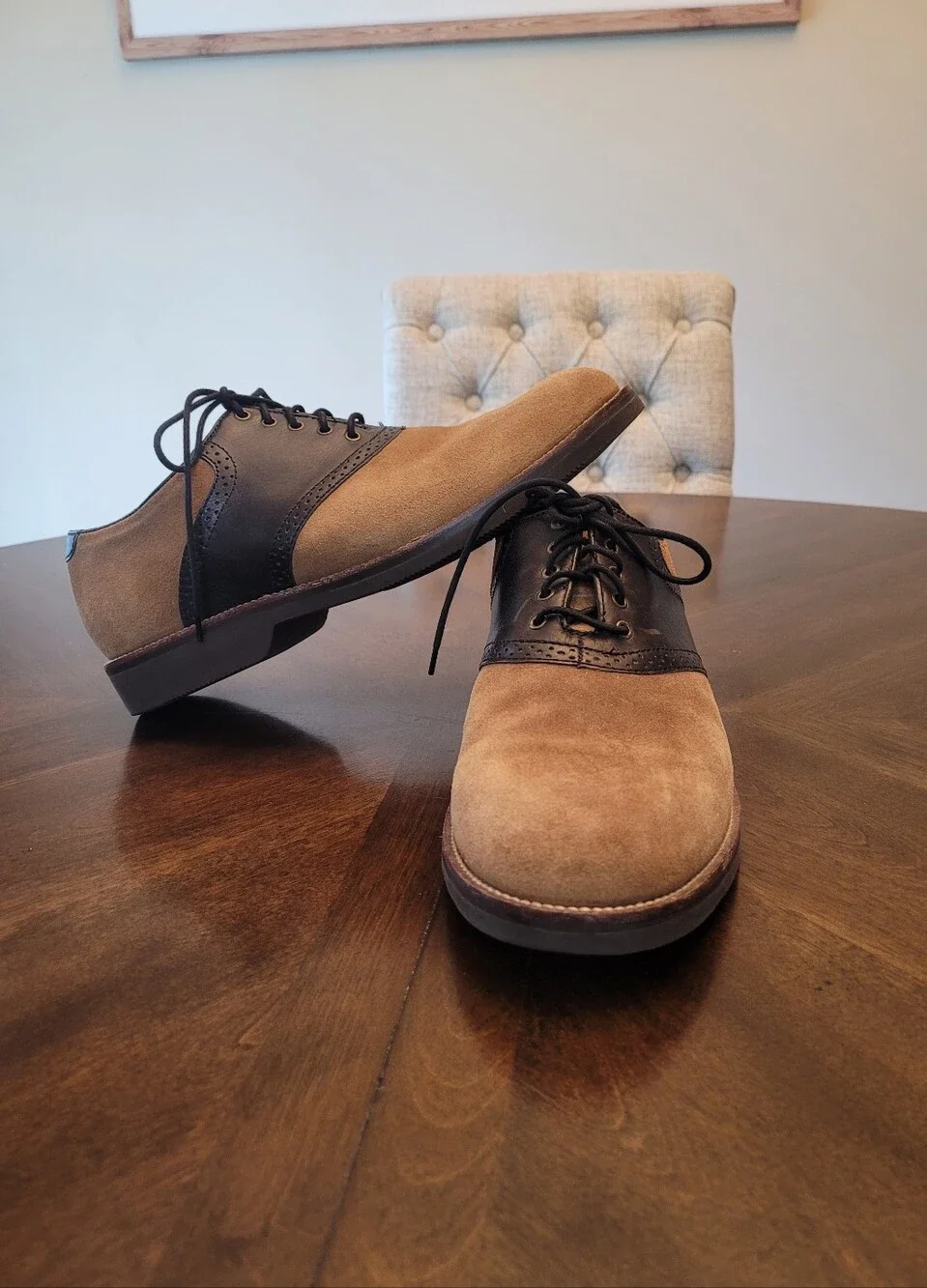 Men's Two-Tone Suede and Leather Oxford Shoes - Brown/Dark Navy by LL Bean